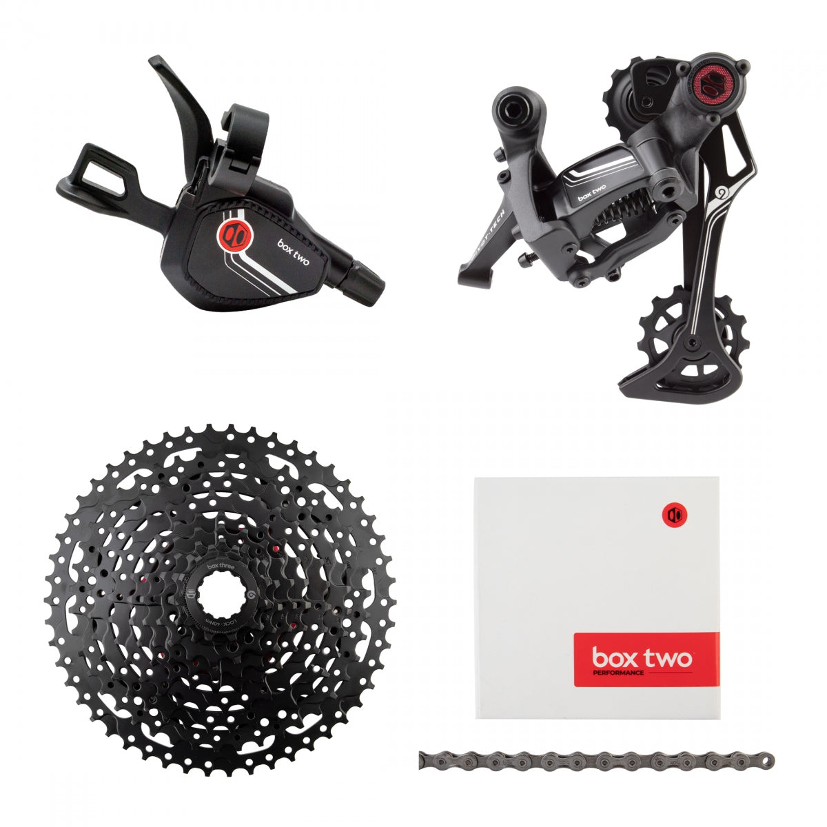 GROUP KIT BOX TWO/THREE PRIME 9 X-WIDE/TWO-MULTI RD/TWO-TRIGGER-SHIFTER/TWO-CHAIN/THREE-CASS 11-50